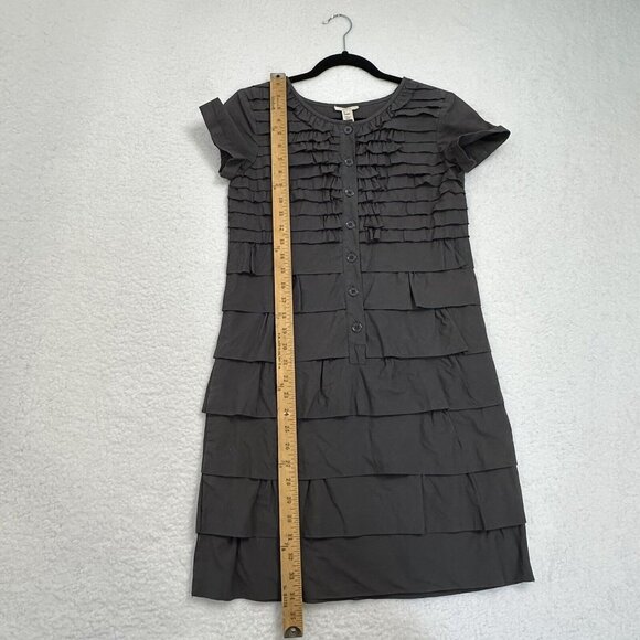 J. Crew Women's Carly Tiered Ruffle Button Short Sleeve Shift Dress Size 0 Gray - Picture 6 of 8